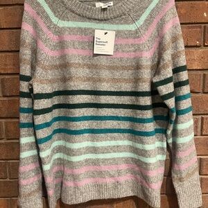 Sonoma Women's Striped Crew Neck Sweater - Gray, Pink, Teal